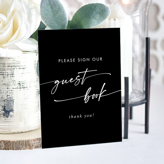 Boho Chic Moderne Blanc Noir Mariage Livre d'invit (Boho Chic Modern White Black Wedding Guest Book Acrylic Sign)