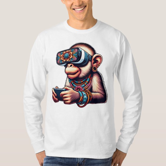  Boho Chic Monkey: A Trendy, Artistic Animal Tee  (Front)