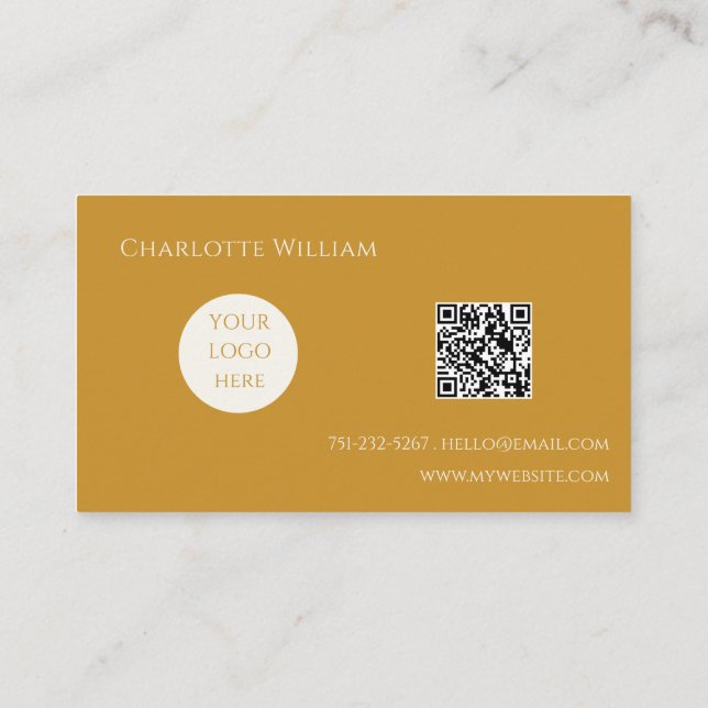 Boho Chic Mustard Calligraphy Script  Logo QR Code Business Card (Back)