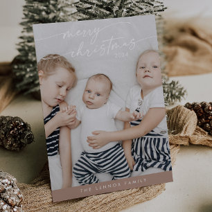 Boho Chic Neutral Cute Unique Photo Christmas Holiday Card