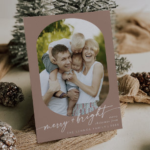 Boho Chic Neutral Merry Bright Photo Christmas Holiday Card