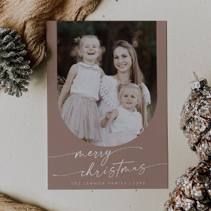 Boho Chic Neutral Photo Boho Family Christmas Holiday Card