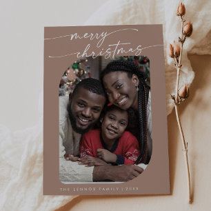 Boho Chic Neutral Photo Cute Merry Christmas Holiday Card