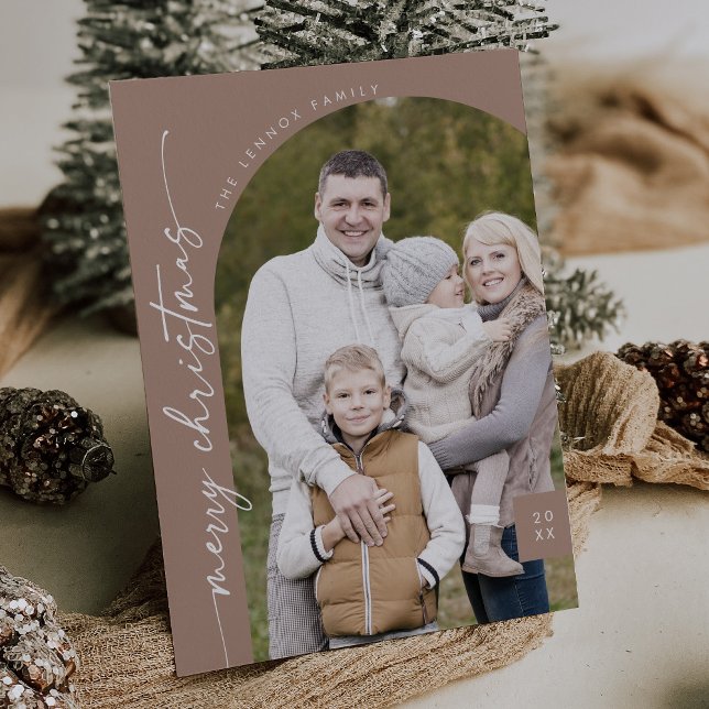 Boho Chic Neutral Photo Modern Merry Christmas Holiday Card (Creator Uploaded)