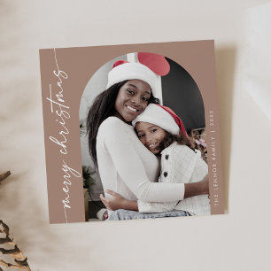 Boho Chic Neutral Photo Unique Merry Christmas Holiday Card