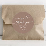 Boho Chic Neutral Taupe A Sweet Thank You Favour Classic Round Sticker<br><div class="desc">This boho chic neutral taupe a sweet thank you favour classic round sticker is perfect for a minimalist wedding. The beige brown earth tone modern bohemian design features simple rustic calligraphy with a unique yet classic style.

Personalize your favour stickers with your names and wedding date.</div>