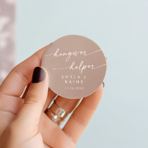 Boho Chic Neutral Taupe Hangover Helper Favour Classic Round Sticker