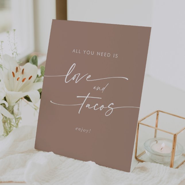 Boho Chic Neutral Taupe Love Taco Bar Wedding Pedestal Sign (Boho Chic Neutral Taupe Love Taco Bar Wedding Pedestal Sign)