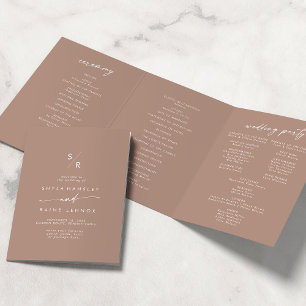 Boho Chic Neutral Taupe Monogram Wedding Tri-Fold Programme