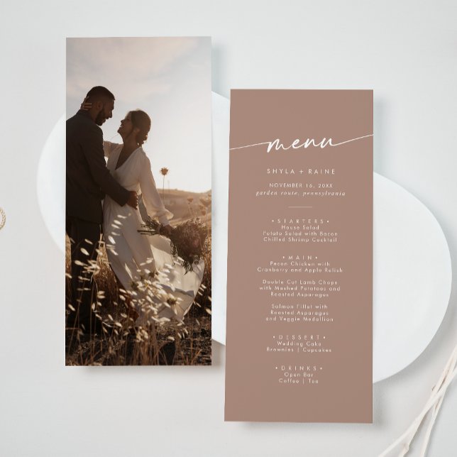 Boho Chic Neutral Taupe Photo Wedding Menu (Creator Uploaded)