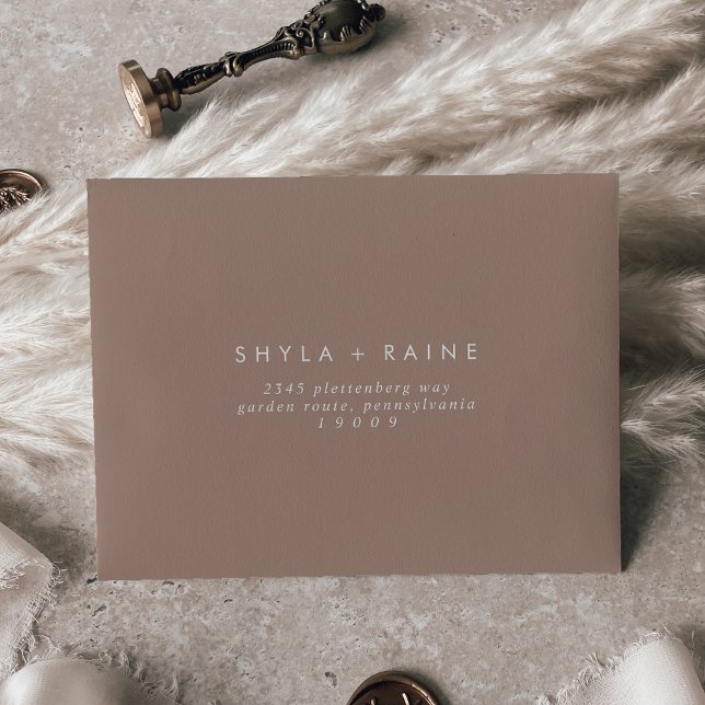 Boho Chic Neutral Taupe Self-Addressed RSVP Envelope (Creator Uploaded)