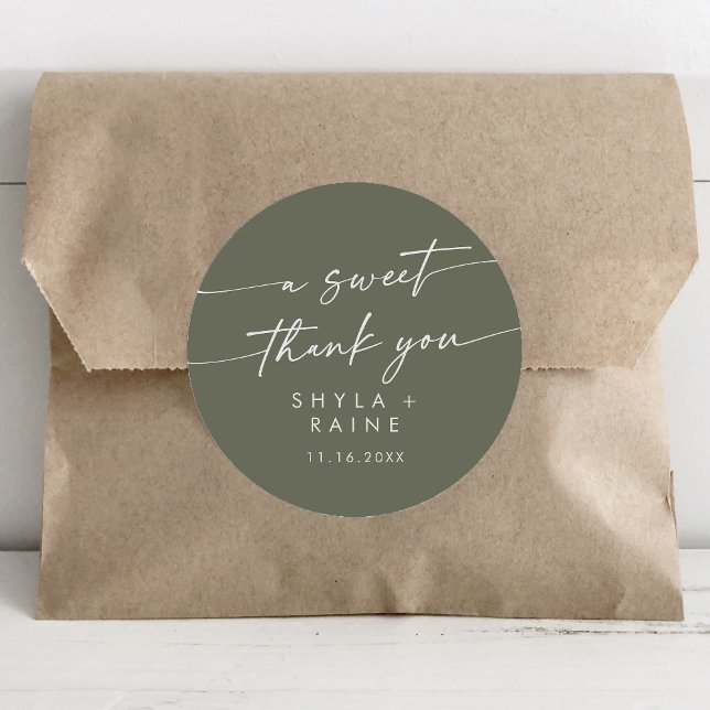 Boho Chic Olive Green A Sweet Thank You Favour Classic Round Sticker (Creator Uploaded)