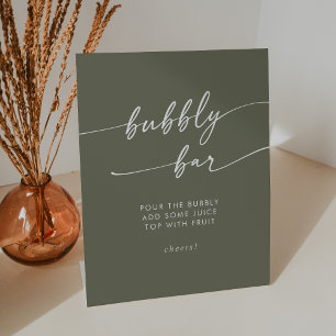 Boho Chic Olive Green Bubbly Bar Wedding Pedestal Sign