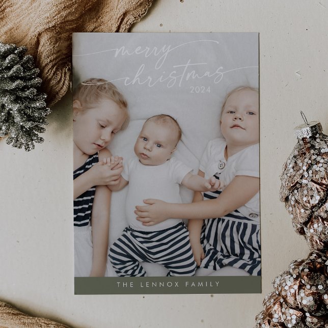 Boho Chic Olive Green Cute Unique Photo Christmas Holiday Card (Creator Uploaded)