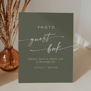 Boho Chic Olive Green Photo Guest Book Wedding Pedestal Sign