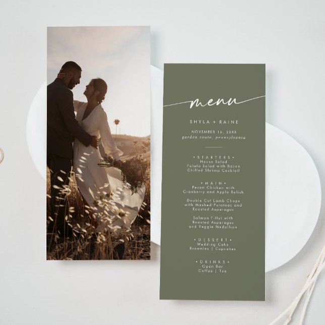 Boho Chic Olive Green Photo Wedding Menu (Creator Uploaded)