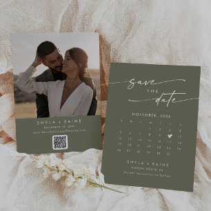 Boho Chic Olive Green QR Code Photo Calendar Save The Date