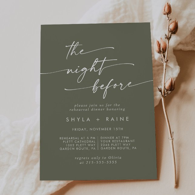 Boho Chic Olive Green Rehearsal Invitations (Créateur téléchargé)