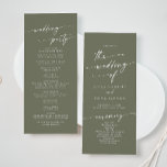 Boho Chic Olive Green Tea Length Wedding Program<br><div class="desc">This boho chic olive green tea length wedding program is perfect for a minimalist wedding ceremony. The woodsy dark green earth tone modern bohemian design features simple rustic calligraphy with a unique yet classic style. Personalize your wedding program with you names, wedding date, location, order of service, wedding party and...</div>