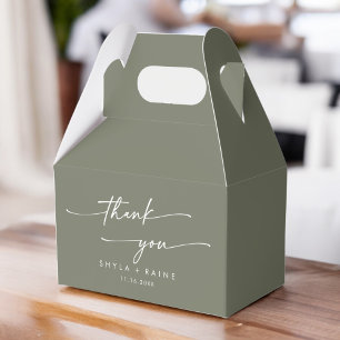 Boho Chic Olive Green Thank You Wedding Favor Box