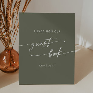 Boho Chic Olive Green Wedding Guest Book Pedestal Sign