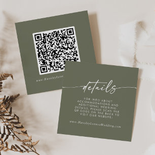 Boho Chic Olive Green Wedding QR Code Details Enclosure Card