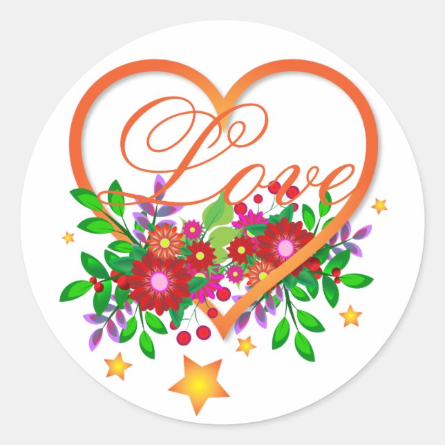 Boho Chic Open Heart Filled with Love and Flowers Classic Round Sticker (Front)
