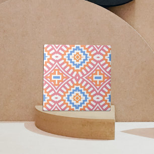 Boho Chic Orange Pink Yellow Ethnic Geometric Tile