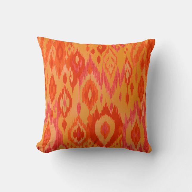 Boho Chic orange saffron red Ikat Tribal Tapestry Throw Pillow (Front)