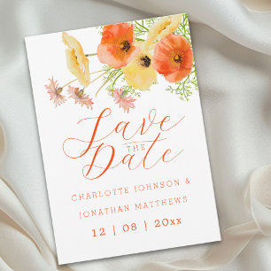 Boho Chic Orange & Yellow Wildflower Wedding Save The Date