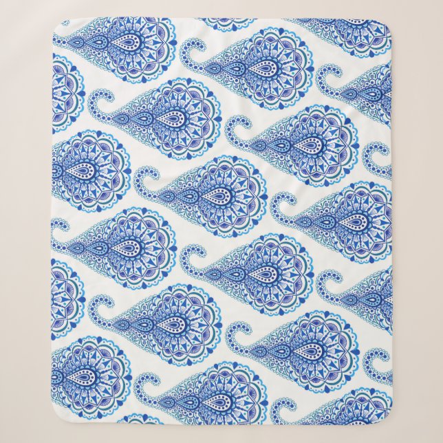 Boho Chic Paisley Seamless Oriental Sherpa Blanket (Front)