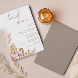 Boho Chic Pampas Grass   Bridal Shower Invitation