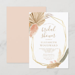 Boho Chic Pampas Grass Gold Frame Bridal Shower Invitation