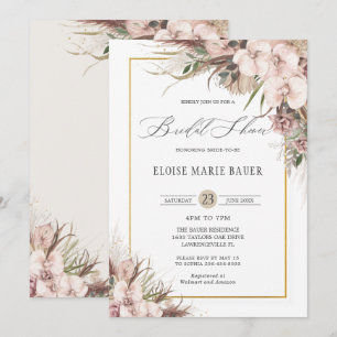 Boho Chic Pampas Grass Orchid Floral Bridal Shower Invitation