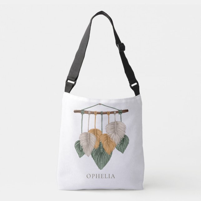 Boho Chic Pampas Grasses Name Crossbody Bag (Front)