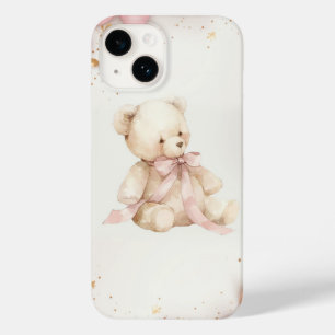 Boho Chic Pastel Pink and Brown Teddy Bear Case-Mate iPhone 14 Case