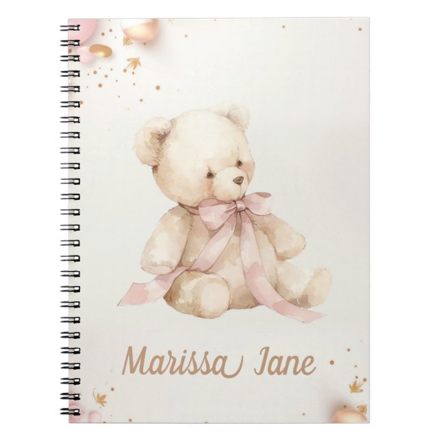 Boho Chic Pastel Pink and Brown Teddy Bear Notebook (Front)
