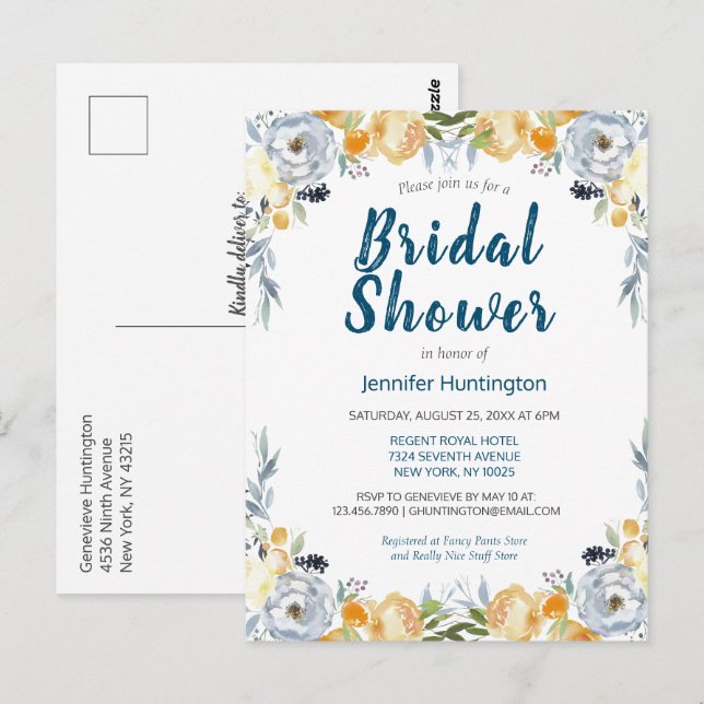 Boho Chic Peach Floral Bridal Shower Postcard (Front/Back)