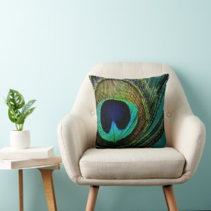 Boho Chic Peacock Feather Photography Modern Throw Pillow