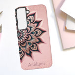 Boho Chic Personalized Floral Mandala Rose Gold  Samsung Galaxy Case<br><div class="desc">Boho Chic Personalized Floral Mandala Rose Gold Samsung Galaxy S22 Case Bringing some glitz and glamour into our bohemian vibe. Rose Gold - Blush Pink, Faux, Metallic, Glitter Case .Elegant mandala painted pink, blush, navy blue and white with dark teal accents. Trendy design for all the girly girls who are...</div>