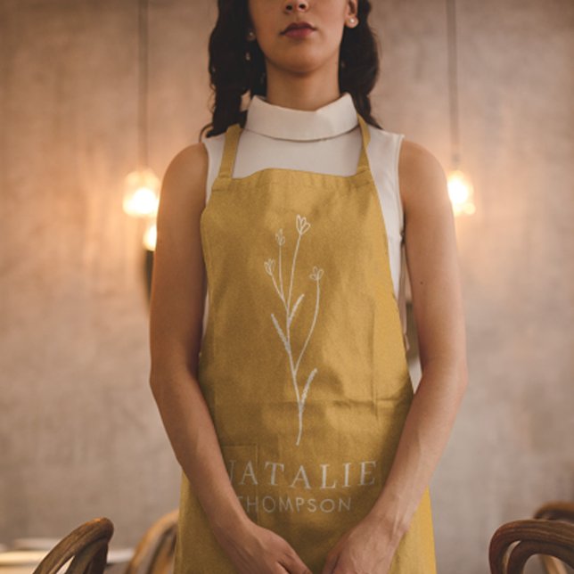 Boho Chic Personalized Monogram Mustard Yellow Apron (Creator Uploaded)