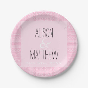 Boho-chic Personalized Pink Wedding Paper Plates 2
