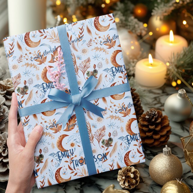 Boho Chic Personalized Wrapping Paper with Floral  (Creator Uploaded)