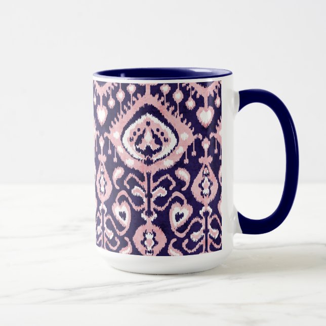 Boho chic pink and navy ikat tribal pattern mug (Right)