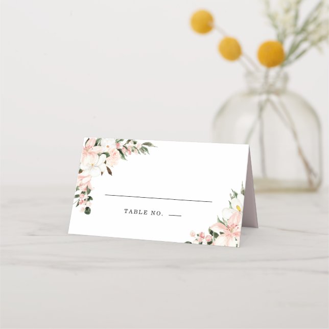 Boho Chic Pink and White  Floral Wedding Place Card (Front)