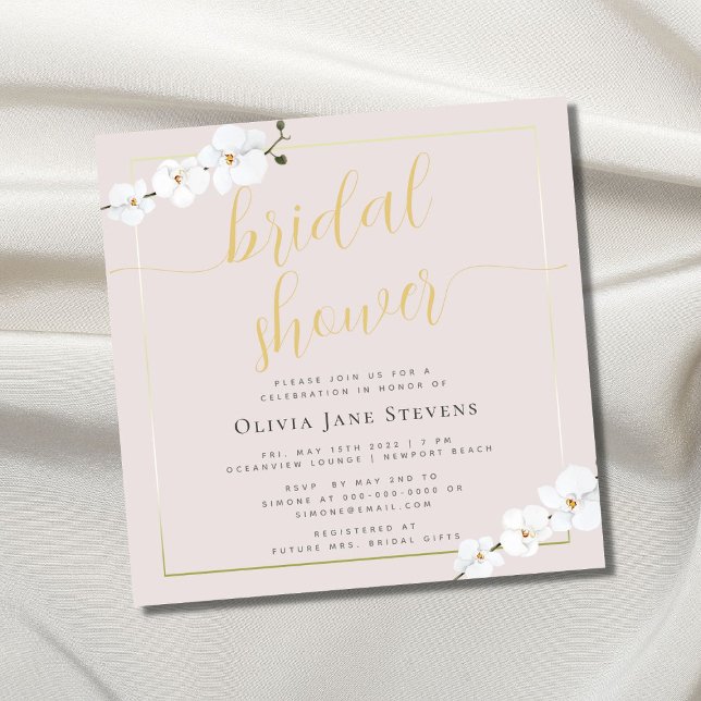 Boho Chic Pink Gold Frame Orchids Bridal Shower Invitation (Creator Uploaded)