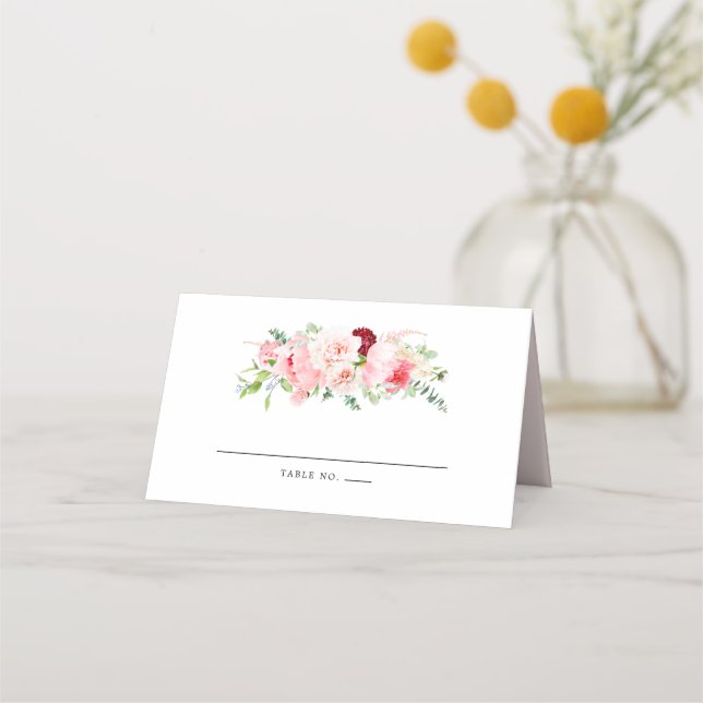 Boho Chic Pink Peony Floral Place Card (Front)