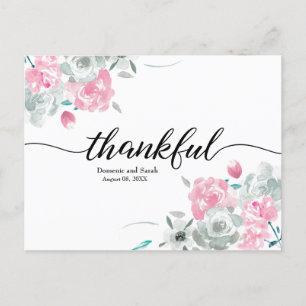 Boho Chic Pink White watercolor floral wedding Announcement Postcard