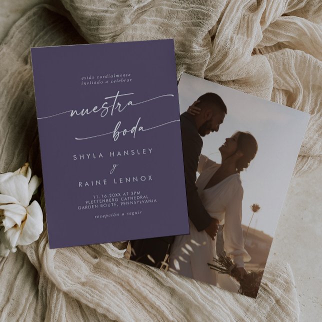 Boho Chic Plum Purple Photo Spanish Wedding Invitation (Creator Uploaded)