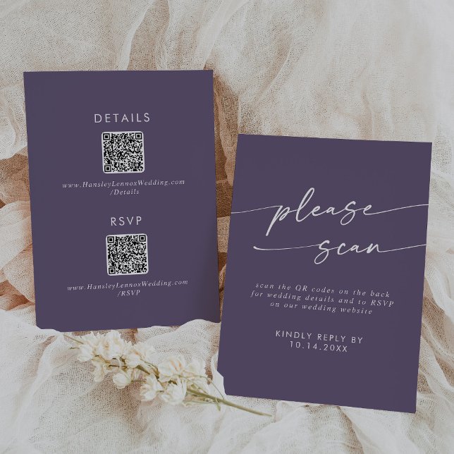 Boho Chic Plum Purple QR Code Details  RSVP Card (Creator Uploaded)